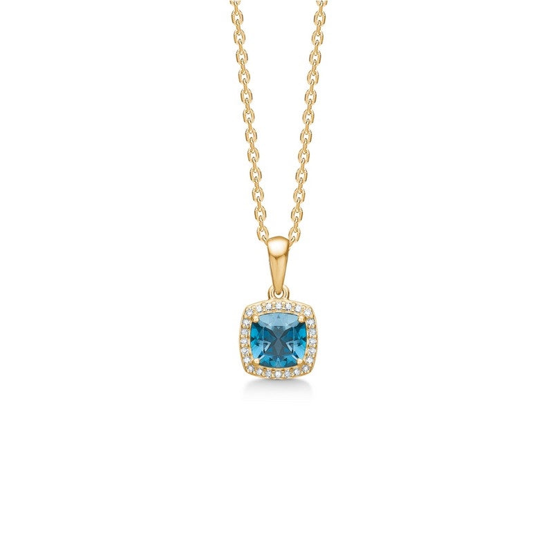 Mona Lisa vedhæng i 14 kt guld med London Blue Topas og 0,045 ct diamanter fra Mads Z